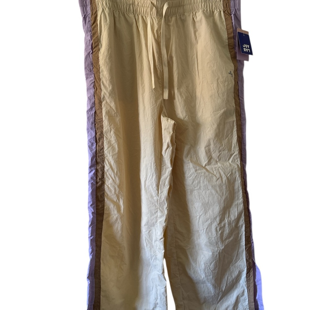 JoyLab Cream Wide-Leg Track Pants with Lilac & Tan Side Stripes - Picture 3 of 6